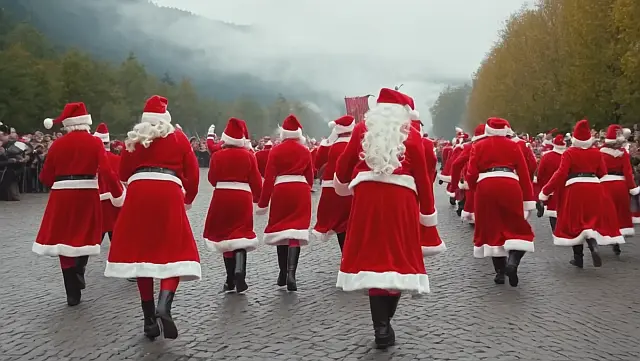 Mikulások felvonulása hátulnézetből